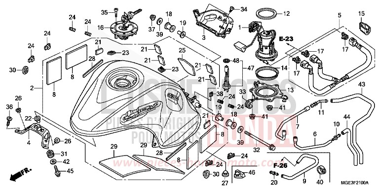 RESERVOIR A CARBURANT/POMPE A CARBURANT de VFR1200F DCT CANDY PROMINENCE RED (R342) 2010